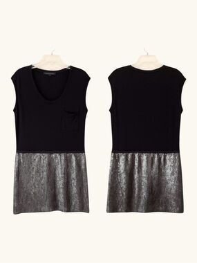 ✨ BCBGMAXAZRIA Glam T-Shirt Dress | Black w/ Silver Sequin Skirt | Size 4
